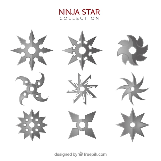 Vettore gratuito classica collezione di stelle ninja dal design piatto