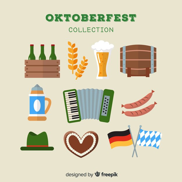 Классическая коллекция элементов oktoberfest с плоским дизайном