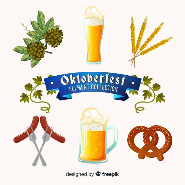 Классическая коллекция элементов oktoberfest с плоским дизайном