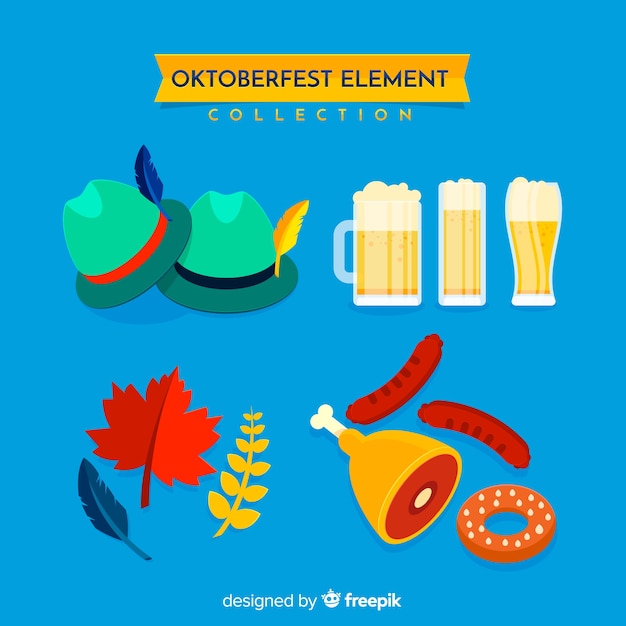 Free vector classic oktoberfest element collection with flat design