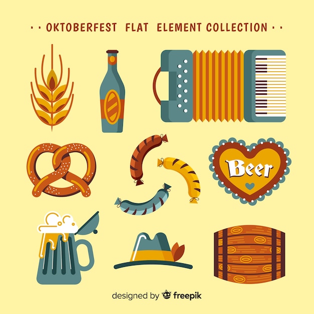 Vettore gratuito classica collezione di elementi oktoberfest con design piatto