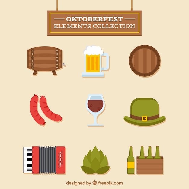 Vettore gratuito classica collezione di elementi oktoberfest con design piatto