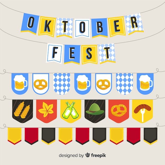 Free vector classic oktoberfest garland collection with flat design