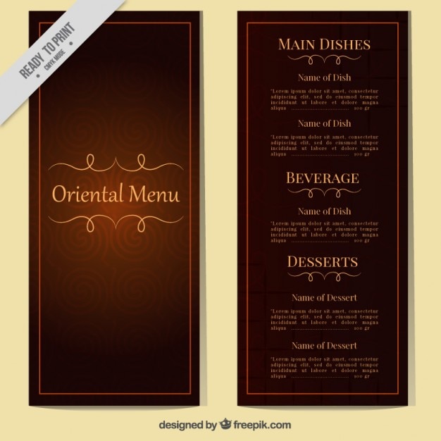 Free vector classic oriental menu