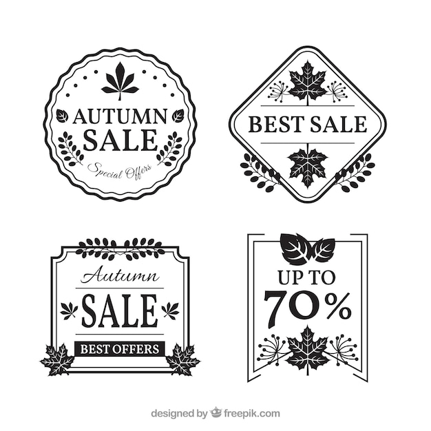 Classic pack of autumn sale badges with vintage style