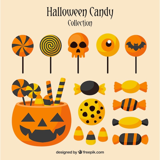 Free vector classic pack of flat halloween candies