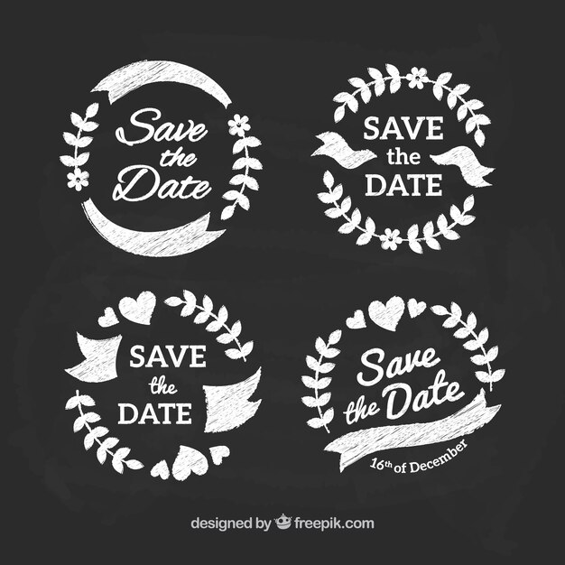 Classic pack of wedding labels on blackboard