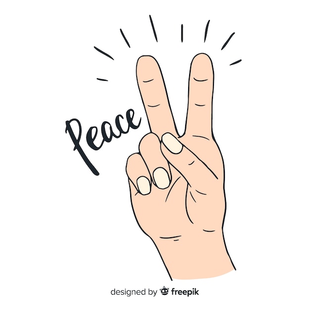 Classic peace fingers with hand drawn style
