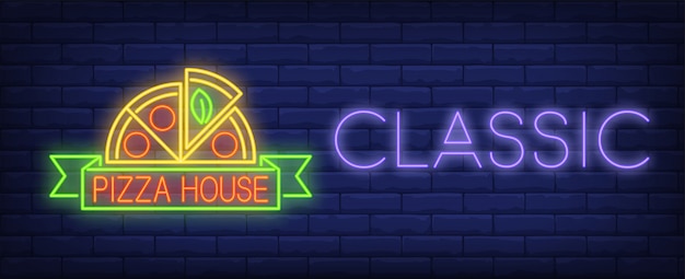 Free vector classic pizza house neon sign