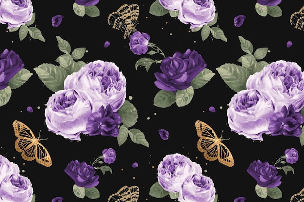 Классические фиолетовые пионы цветы старинные иллюстрации Бесплатные векторы