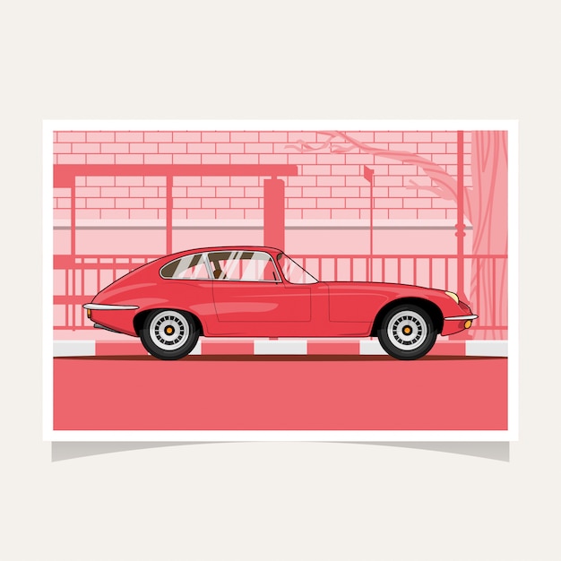 Classic red car conceptual design flat illustration vector