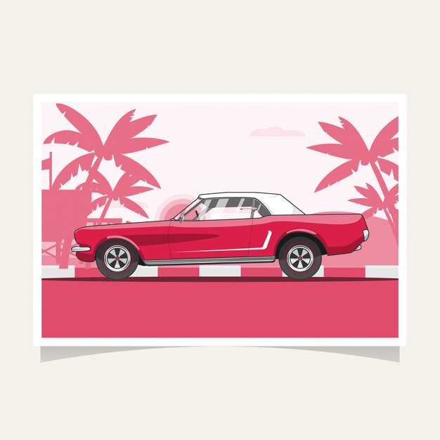 Classic red car conceptual design flat illustration vector