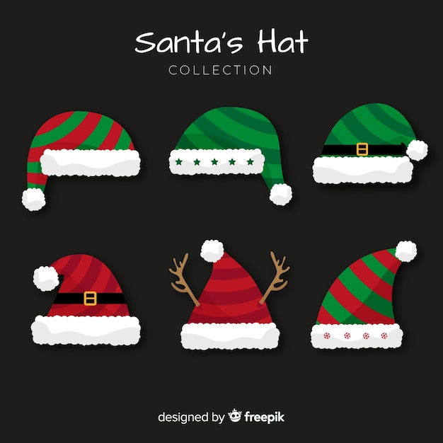 Classic santa's hat collection with flat design
