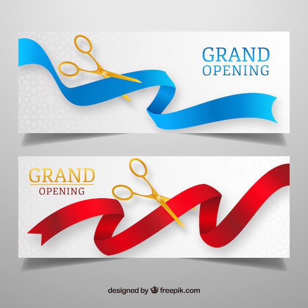 Premium Vector  Grand opening card with ribbon background