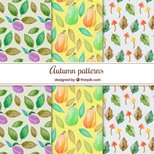 Free vector classic set of watercolor autumnal pattern