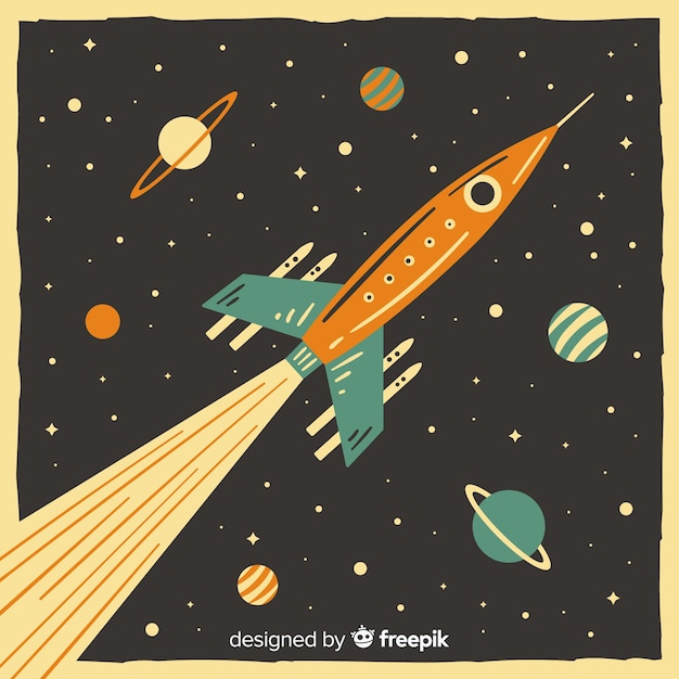 Free vector classic space rocket composition with vintage style