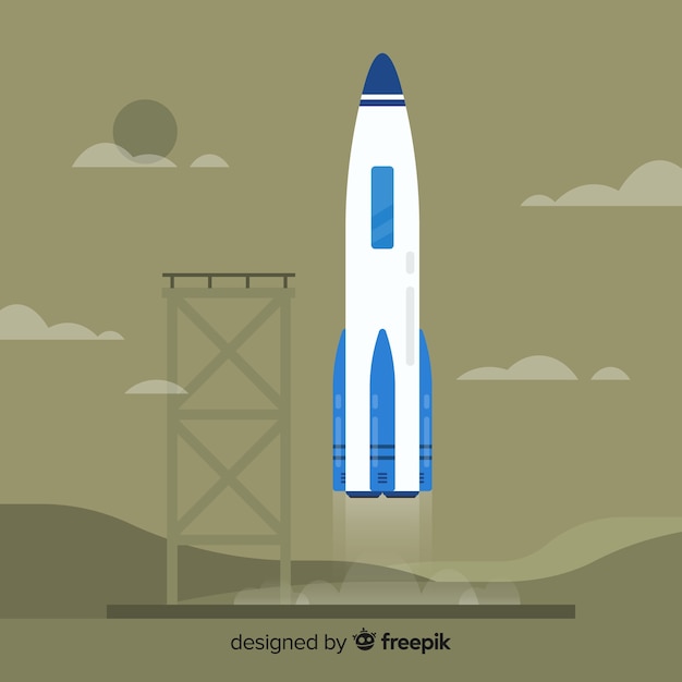 Classic space rocket with flat design