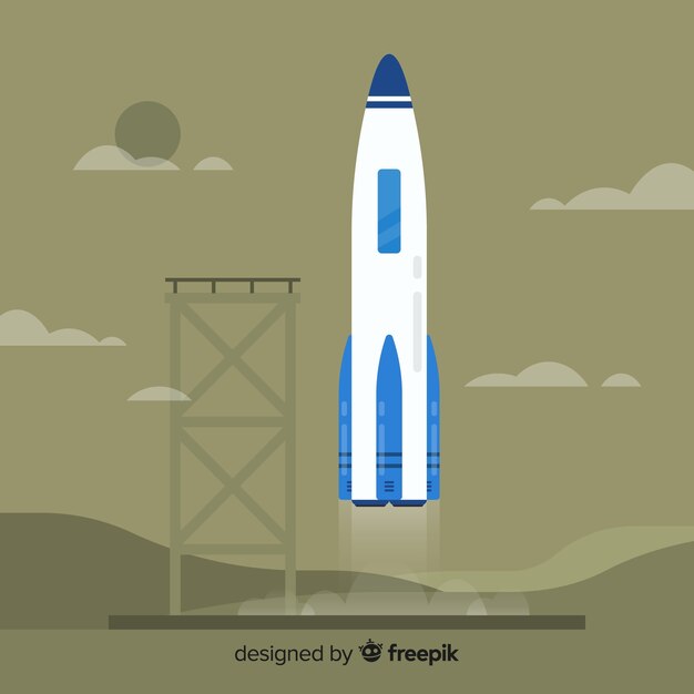 평면 디자인의 클래식 우주 로켓