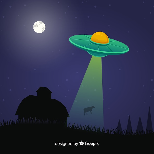 Classic ufo abduction concept with flat design