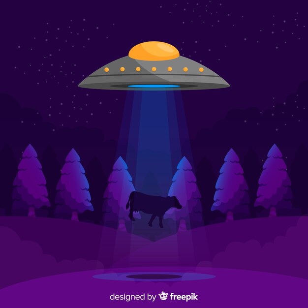 Classic ufo abduction concept with flat design