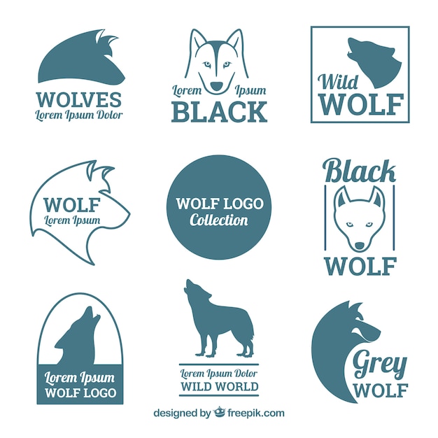 Free vector classic vintage wolf logo collection