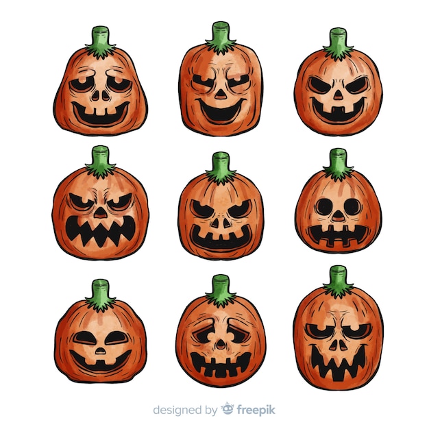 Classic watercolor halloween pumpkin collection