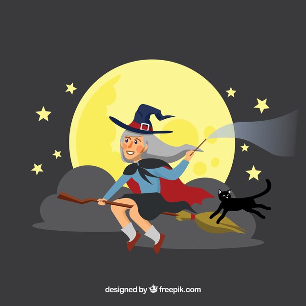 Classic witch with flat design