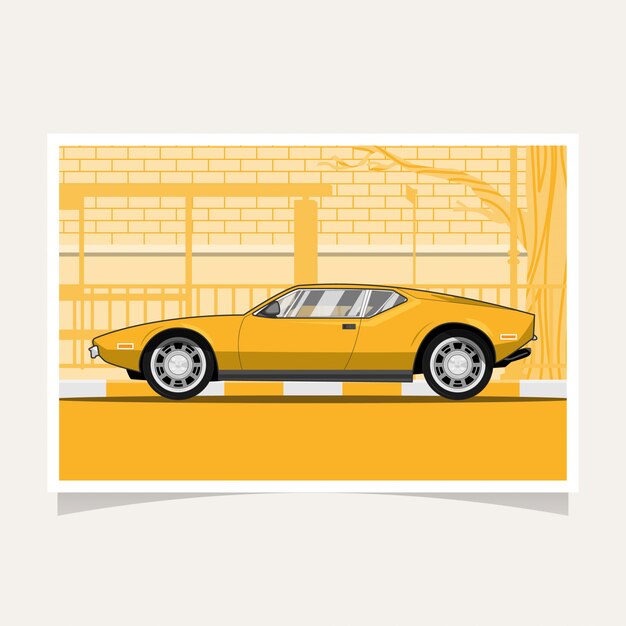 Classic yellow sport car flat illustration