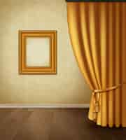 Free vector classical curtain interior with frame wall wooden floor plinth