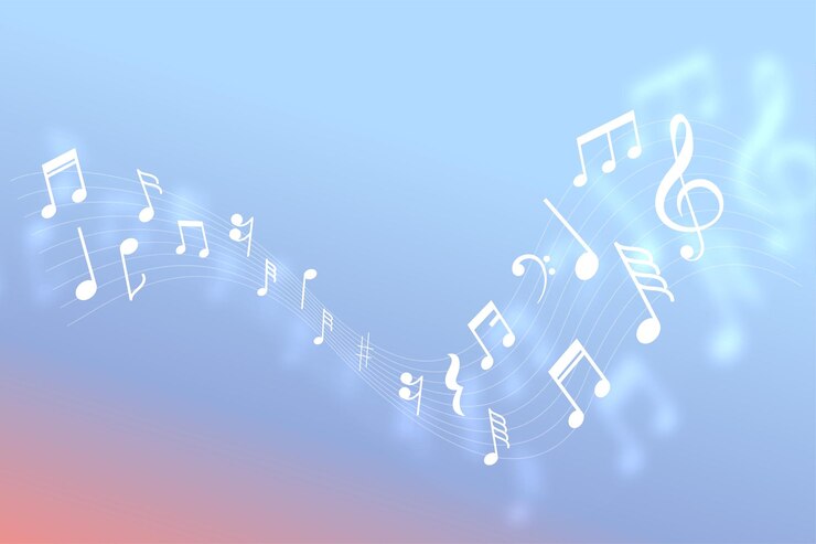 Free Vector classical music notes pentagram background for melody or jazz song vector