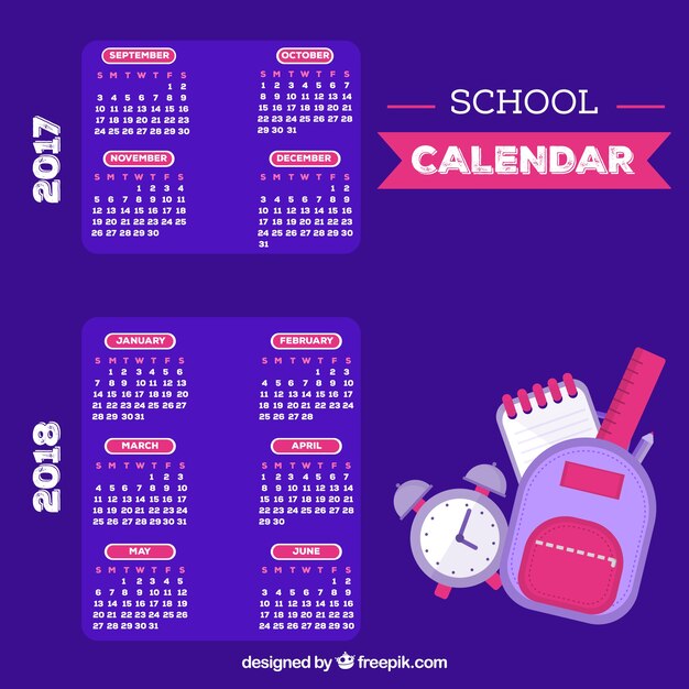 Classical school calendar with flat design