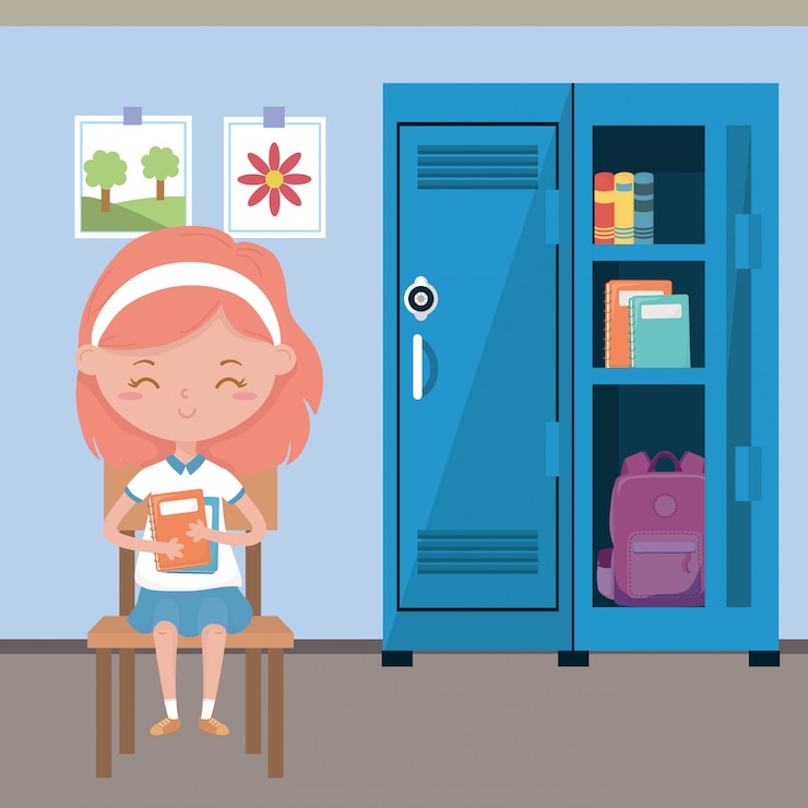 Free Vector classroom and girl of school 