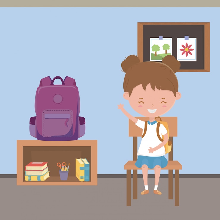 Free Vector classroom and girl of school 