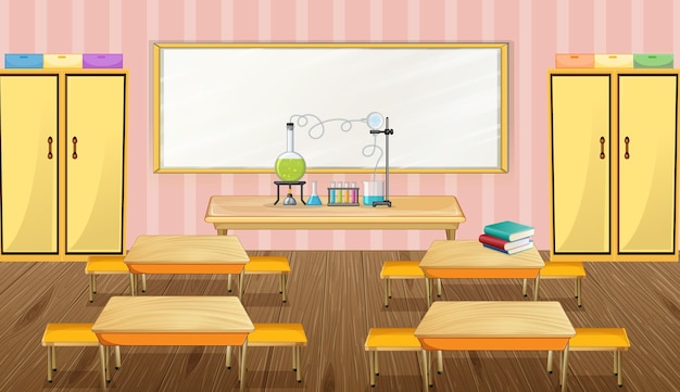 Vettore gratuito interior design della classe con mobili e decorazioni