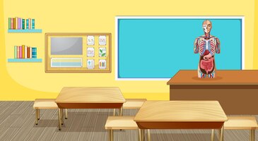 Free vector classroom interior design with furniture and decoration