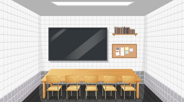 Free Vector classroom interior design with furniture and decoration