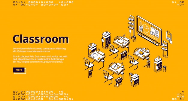 Classroom isometric landing page, school class