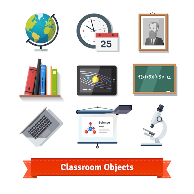 Free vector classroom objects colourful flat icon set