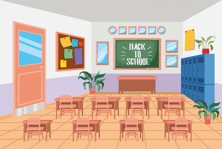 Free Vector classroom school with chalkboard scene