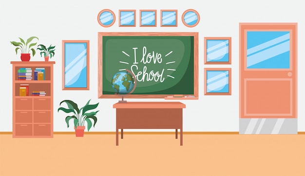 Classroom school with chalkboard scene