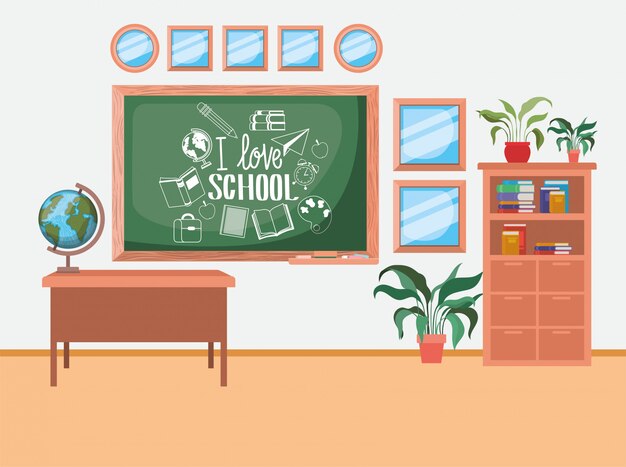 黒板のシーンと教室の学校