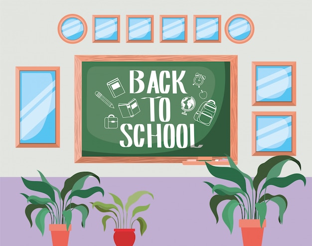 Free vector classroom school with chalkboard scene