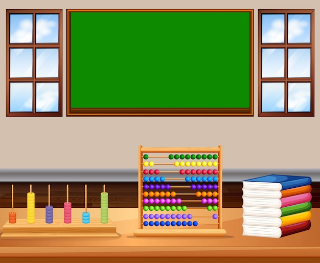 Classroom with board and books