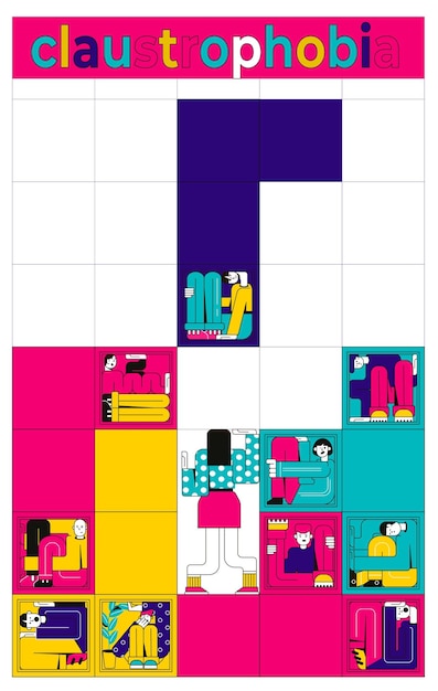 Free vector claustrophobia abstract background drawn into squares with people trapped in confined space flat vector illustration