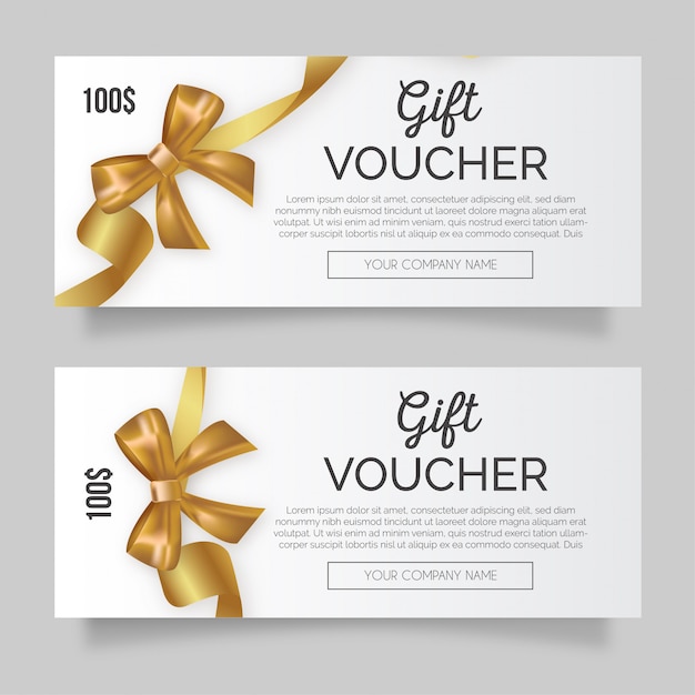 Free vector clean gift voucher with golden ribbon