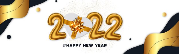 Clean happy new year 2022 banner background with realistic white gift