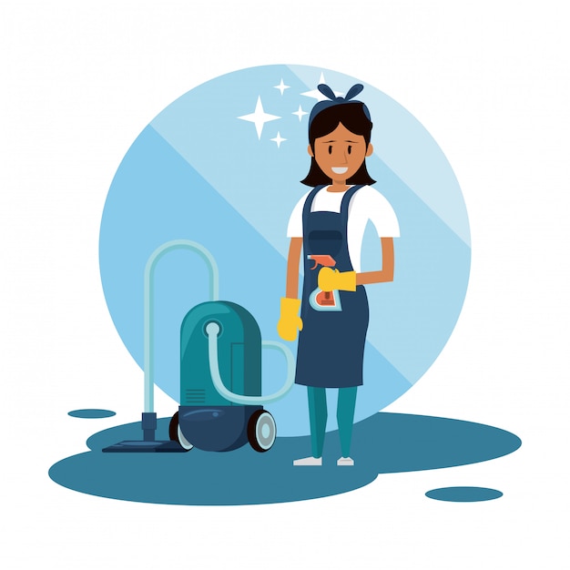 Cleaner with cleaning products housekeeping service