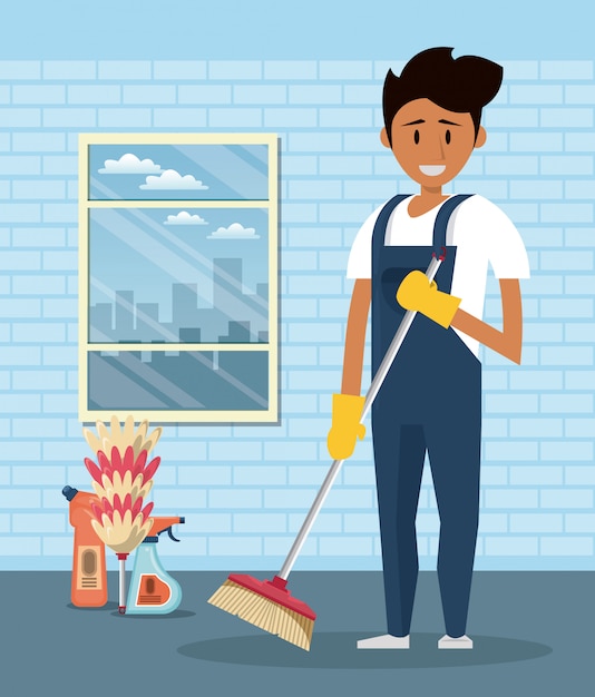 Cleaner with cleaning products housekeeping service