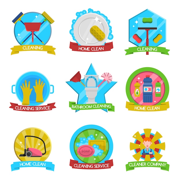 Free vector cleaning emblems set