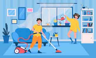 Free vector cleaning family flat